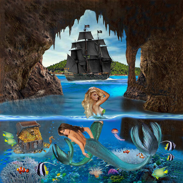 Pirate Cave Digital Background. Treasure Cove (Download Now) 