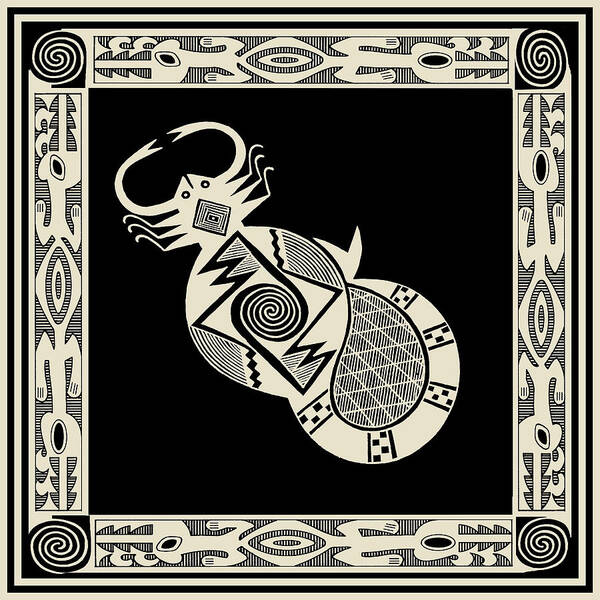 Southwest Decor Art Print featuring the digital art Mimbres Scorpion with Dragons by Vagabond Folk Art - Virginia Vivier