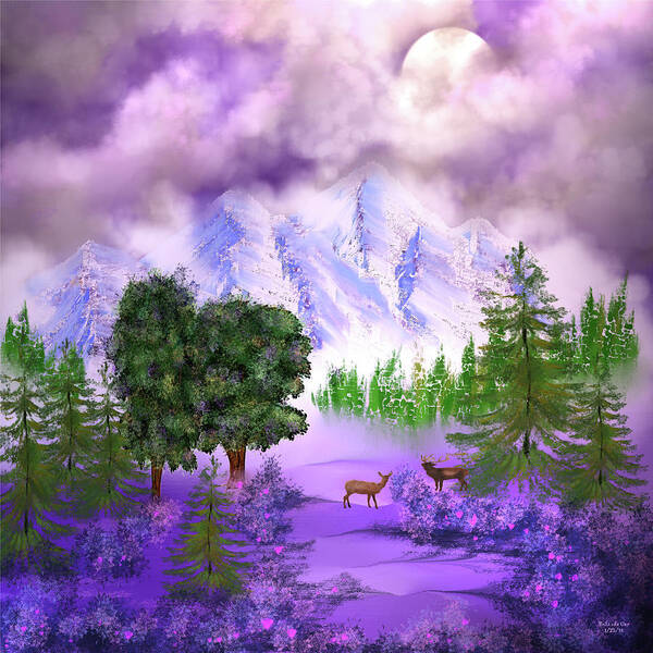 Digital Art Art Print featuring the digital art Misty Mountain Deer by Artful Oasis