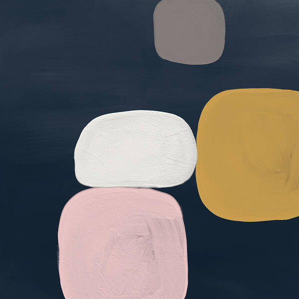 Modern Art Print featuring the painting Modern Stones Navy 2- Art by Linda Woods by Linda Woods