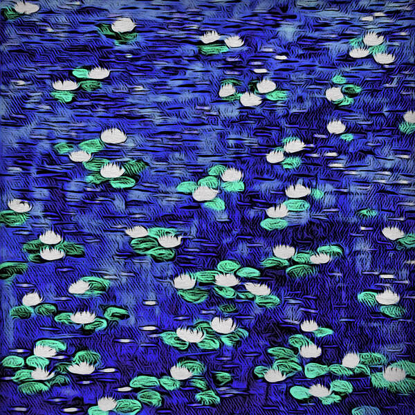 Waterlilies Art Print featuring the digital art Moonlit Nymphaea by Paisley O'Farrell