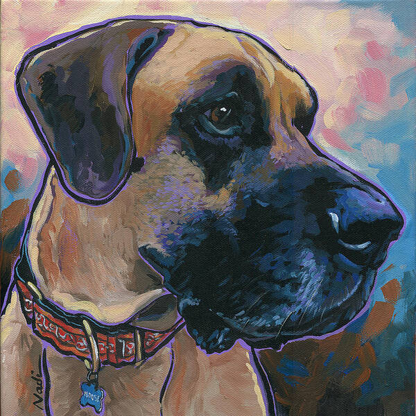 Great Dane Art Print featuring the painting Moose by Nadi Spencer
