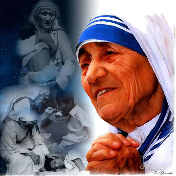 Mother Teresa Art Print featuring the painting Mother Teresa by Carl Gouveia