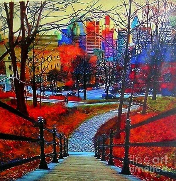 Cityscape Art Print featuring the painting Mount Royal Peel's exit by Marie-Line Vasseur