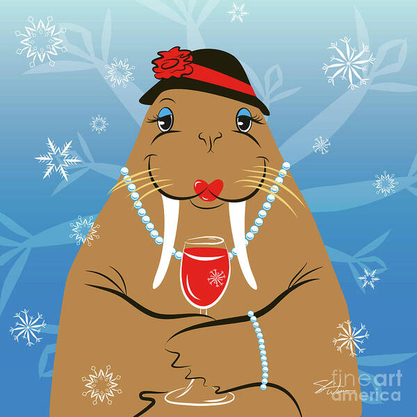 Cold Art Print featuring the digital art Mrs. Walrus by Shari Warren