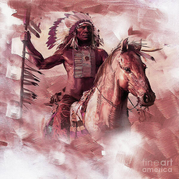 Chief Art Print featuring the painting Native American 00932 by Gull G