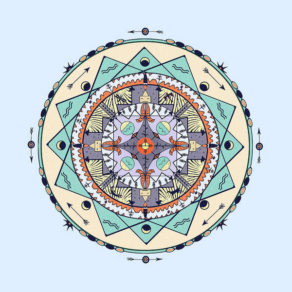 Pastel Art Print featuring the digital art Native Symbols Mandala by Deborah Smith