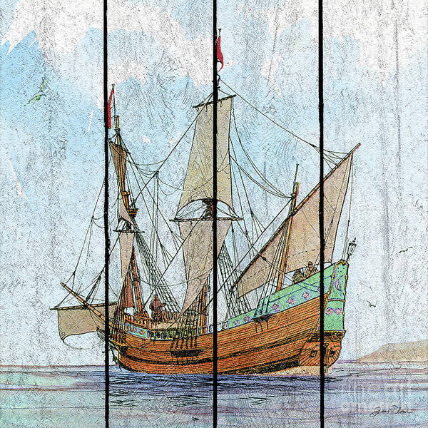 Ship Art Print featuring the painting Nautical Ships-C by Jean Plout