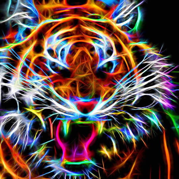 Tiger Art Print featuring the digital art Neon Tiger by Andreas Thust