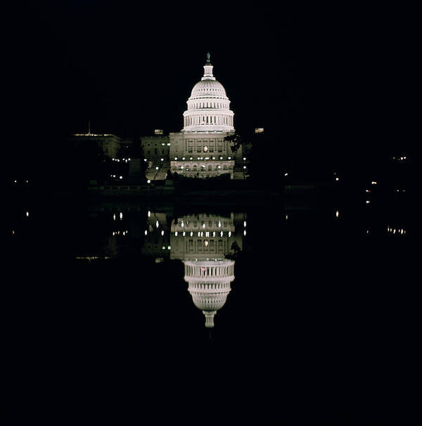 Night View Of The Capitol Art Print featuring the photograph Night View of the Capitol by American School