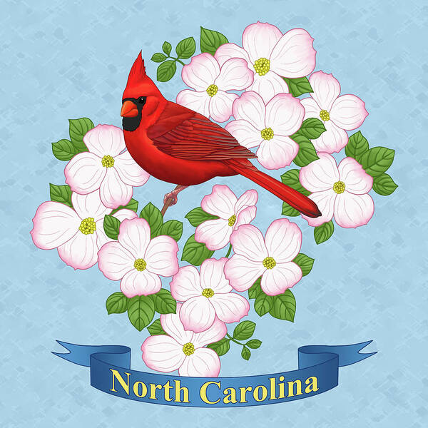 Bird Art Print featuring the painting North Carolina State Bird and Flower by Crista Forest