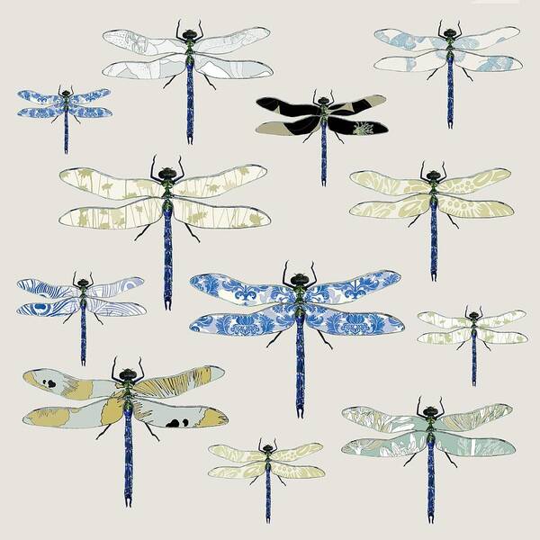 Dragonflies Art Print featuring the digital art Odonata by Sarah Hough