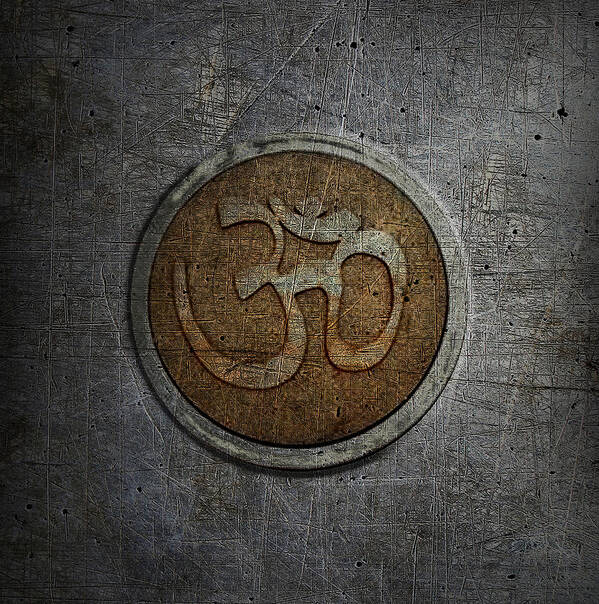 Ohm Art Print featuring the digital art Ohm Sign on Metallic Distressed Background by Fred Bertheas