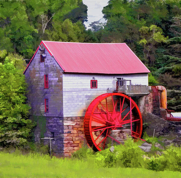 Old Mill Of Guilford Art Print featuring the photograph Old Mill of Guilford Painted Square by Sandi OReilly