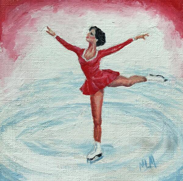 Red Art Print featuring the painting Olympic Figure Skater by ML McCormick