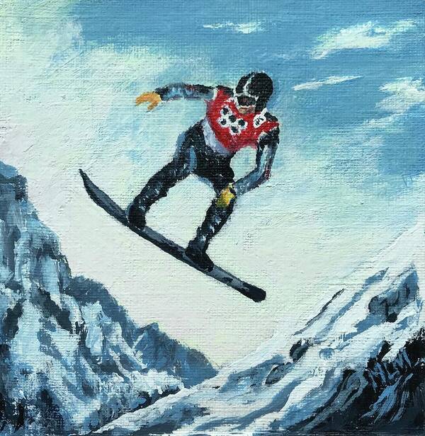 Black Art Print featuring the painting Olympic Snowboarder by ML McCormick