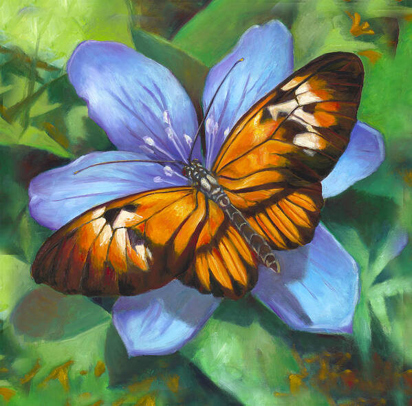 Oil Painting Art Print featuring the painting Orange Piano Key Butterfly by Nancy Tilles