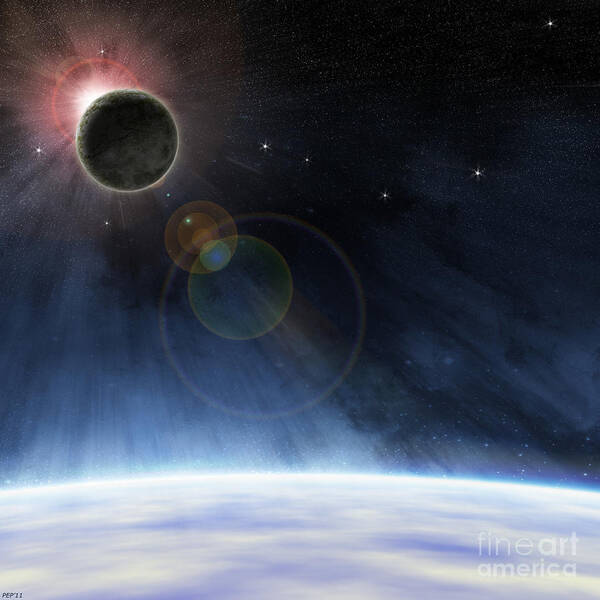 Earth Art Print featuring the digital art Outer Atmosphere of Planet Earth by Phil Perkins