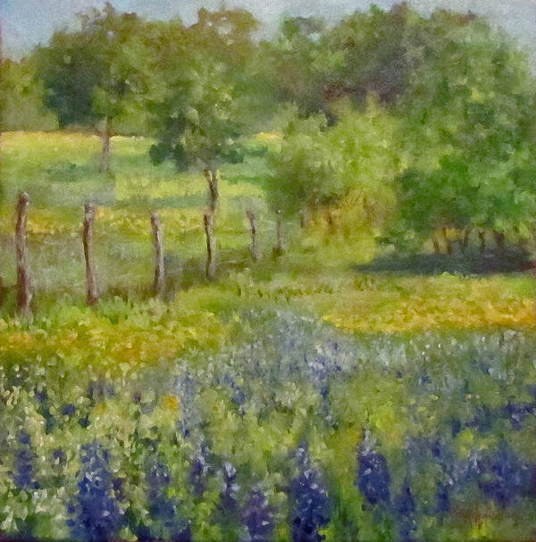 Landscape Painting Art Print featuring the painting Painting of Texas Bluebonnets by Cheri Wollenberg