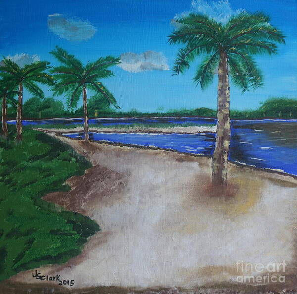 Landscape Art Print featuring the painting Palm Trees on the Beach by Jimmy Clark