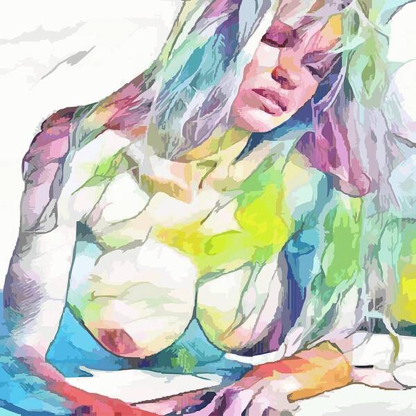 Pamela Anderson Art Print featuring the digital art Pamela Anderson - Celebrity Top Less Art by Kinna Shah
