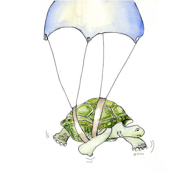 Illustration Art Print featuring the drawing Parachute Turtle by Fran Henig