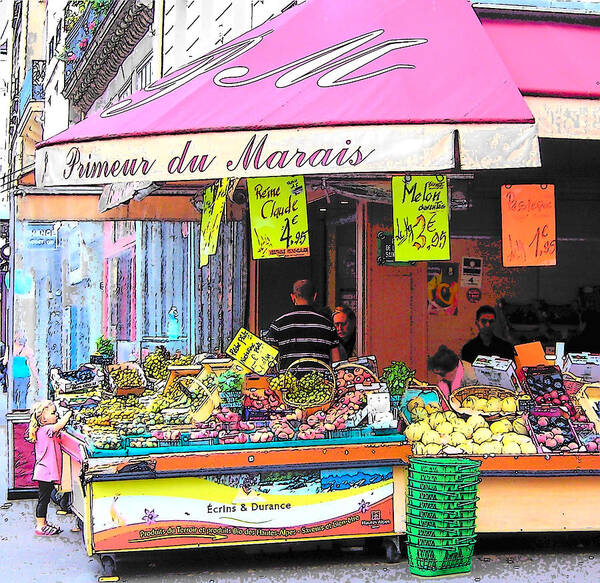 Fruit Market Art Print featuring the photograph Paris Street Scene - Primeur du Marais by Jan Matson