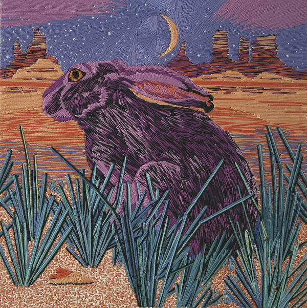 Rabbit Art Print featuring the tapestry - textile Past Present Future by Barbara Lugge