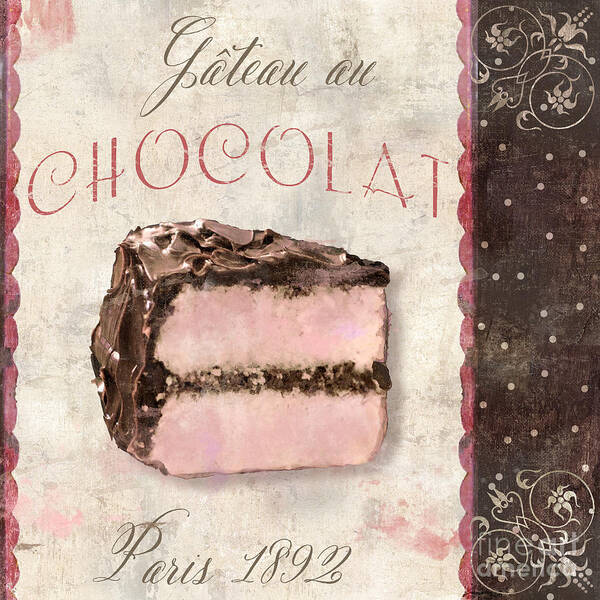 Chocolate Cake Art Print featuring the painting Patisserie Gateau au Chocolat by Mindy Sommers