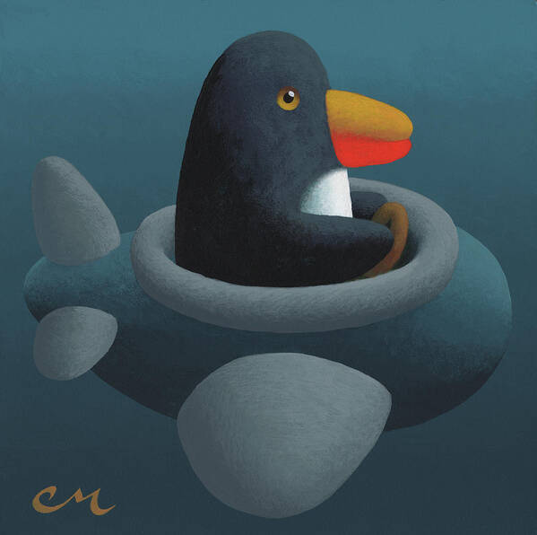 Penguin Art Print featuring the painting Penguin Plane by Chris Miles