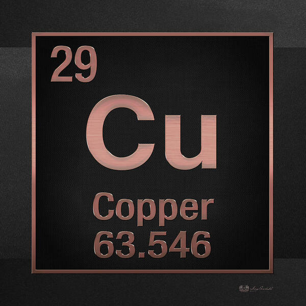 'the Elements' Collection By Serge Averbukh Art Print featuring the digital art Periodic Table of Elements - Copper - Cu - Copper on Black by Serge Averbukh