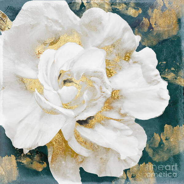 Petals Art Print featuring the painting Petals Impasto White and Gold by Mindy Sommers