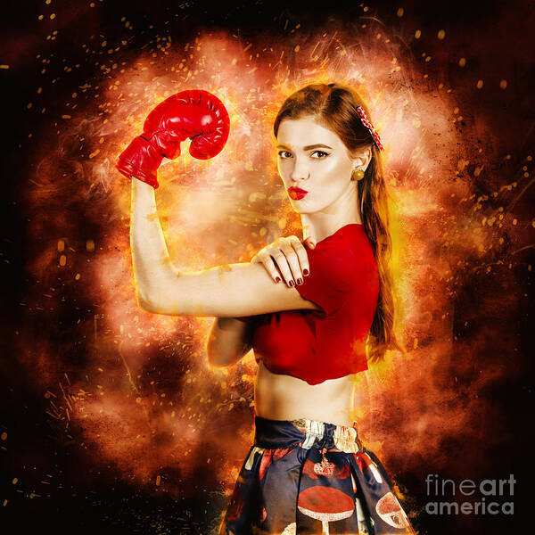 Boxing Art Print featuring the digital art Pin up boxing girl by Jorgo Photography
