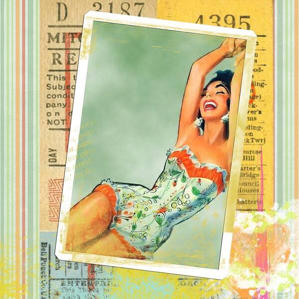 Vintage Art Print featuring the photograph Pin Up Girl Square by Edward Fielding