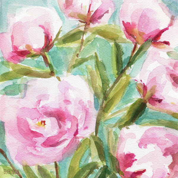 Floral Art Print featuring the painting Pink Peony Branches by Beverly Brown Prints