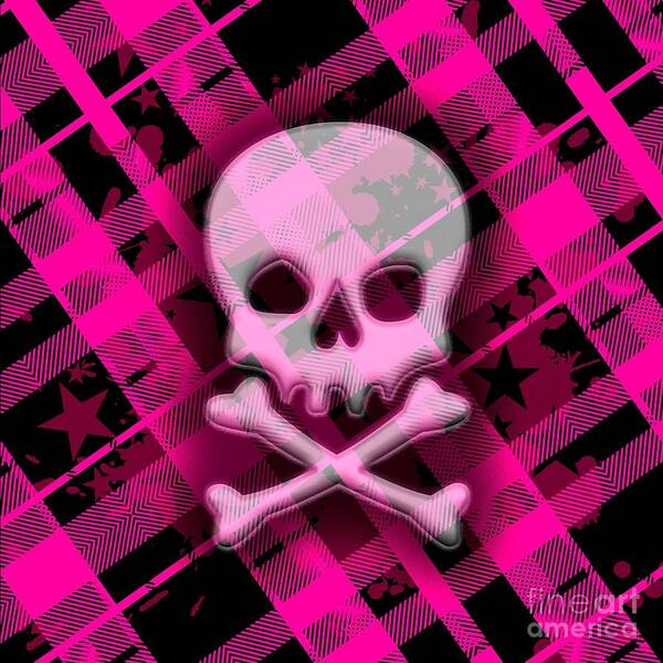 Skull Art Print featuring the digital art Pink Plaid Skull by Roseanne Jones
