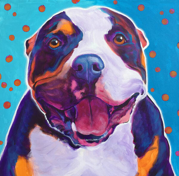 Pit Bull Art Print featuring the painting Pit Bull - Mayhem by Dawg Painter