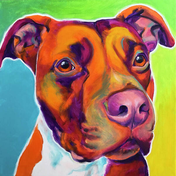 Pet Portrait Art Print featuring the painting Pit Bull - Red by Dawg Painter