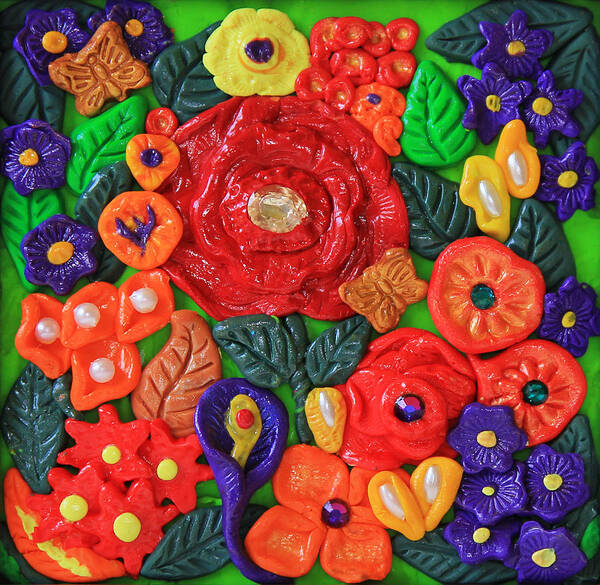 Polymer Clay Flowers Wall Art Art Print by Donna Haggerty - Fine