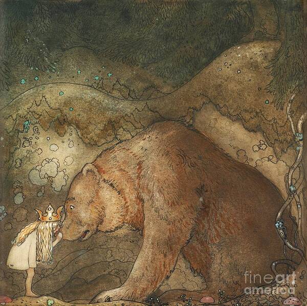 John Bauer Art Print featuring the painting Poor little bear by Celestial Images