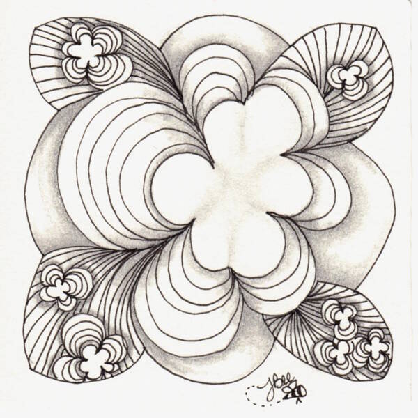 Zentangle Art Print featuring the drawing Popcloud Blossom by Jan Steinle