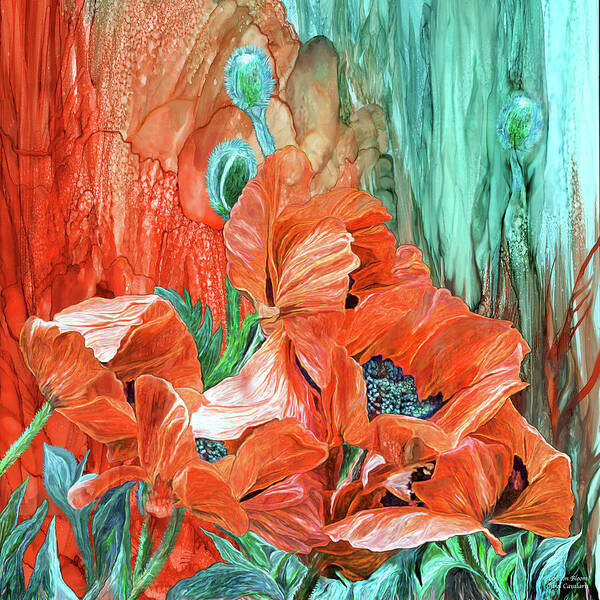 Carol Cavalaris Art Print featuring the mixed media Poppies - Love In Bloom by Carol Cavalaris