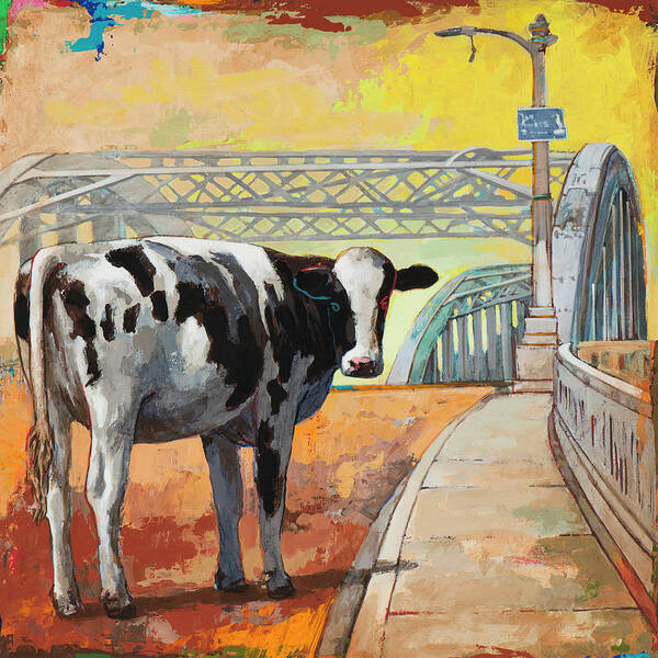 Cow Art Print featuring the painting Positively 6th Street by David Palmer