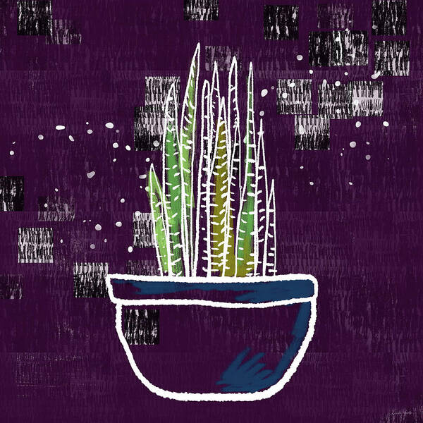 Purple Art Print featuring the mixed media Potted Snake Plant- Art by Linda Woods by Linda Woods