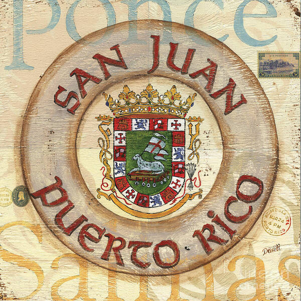 San Juan Art Print featuring the painting Puerto Rico Coat of Arms by Debbie DeWitt