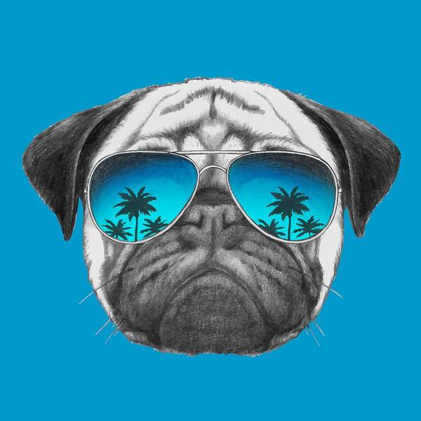 Pug Dog with sunglasses Art Print