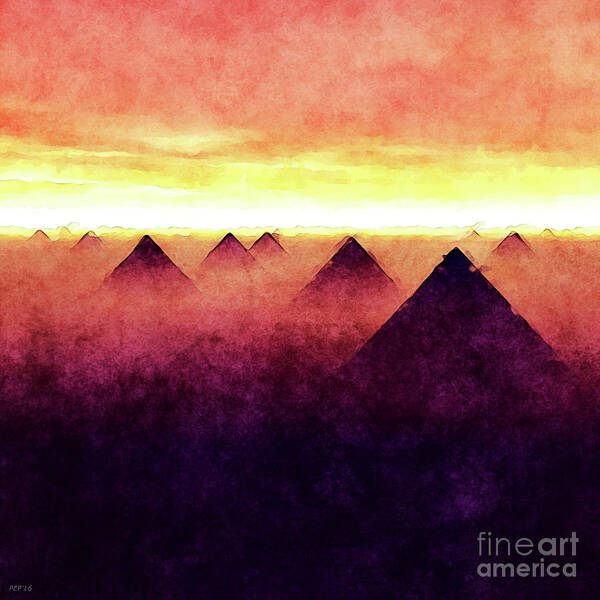 Sunrise Art Print featuring the digital art Pyramids At Sunrise by Phil Perkins