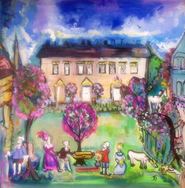 Lawn Art Print featuring the painting Quaint Picnic on the lawn by Judith Desrosiers