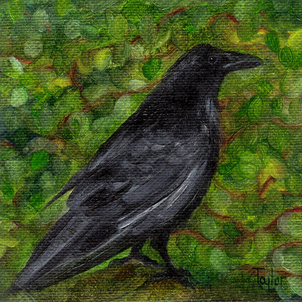 Birds Art Print featuring the painting Raven in Wirevine by FT McKinstry