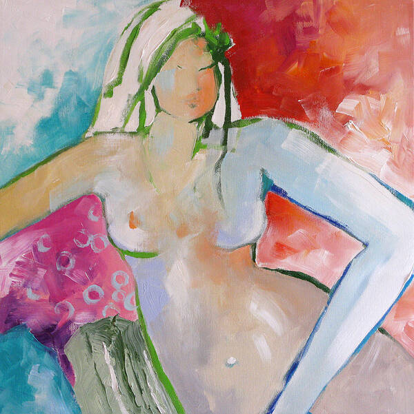 Nude Art Print featuring the painting Reclining Nude by Linda Monfort